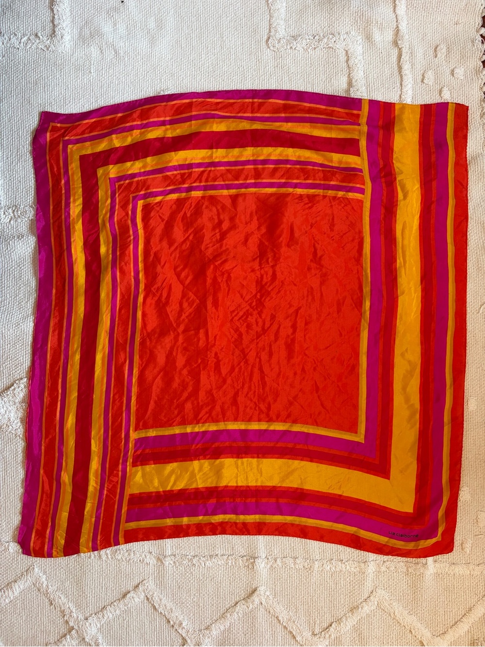 Orange Magenta Vintage Liz Claiborne Square Silk Scarf 30” 1980s